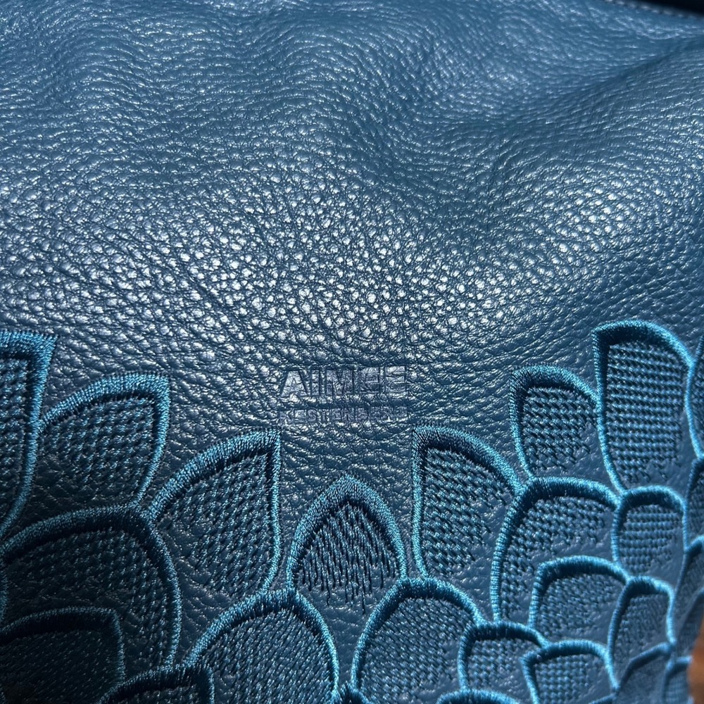 Aimee Kestenberg Hobo Bag Women Large Teal Blue Leather Embroidered Good Scallop - Picture 2 of 9